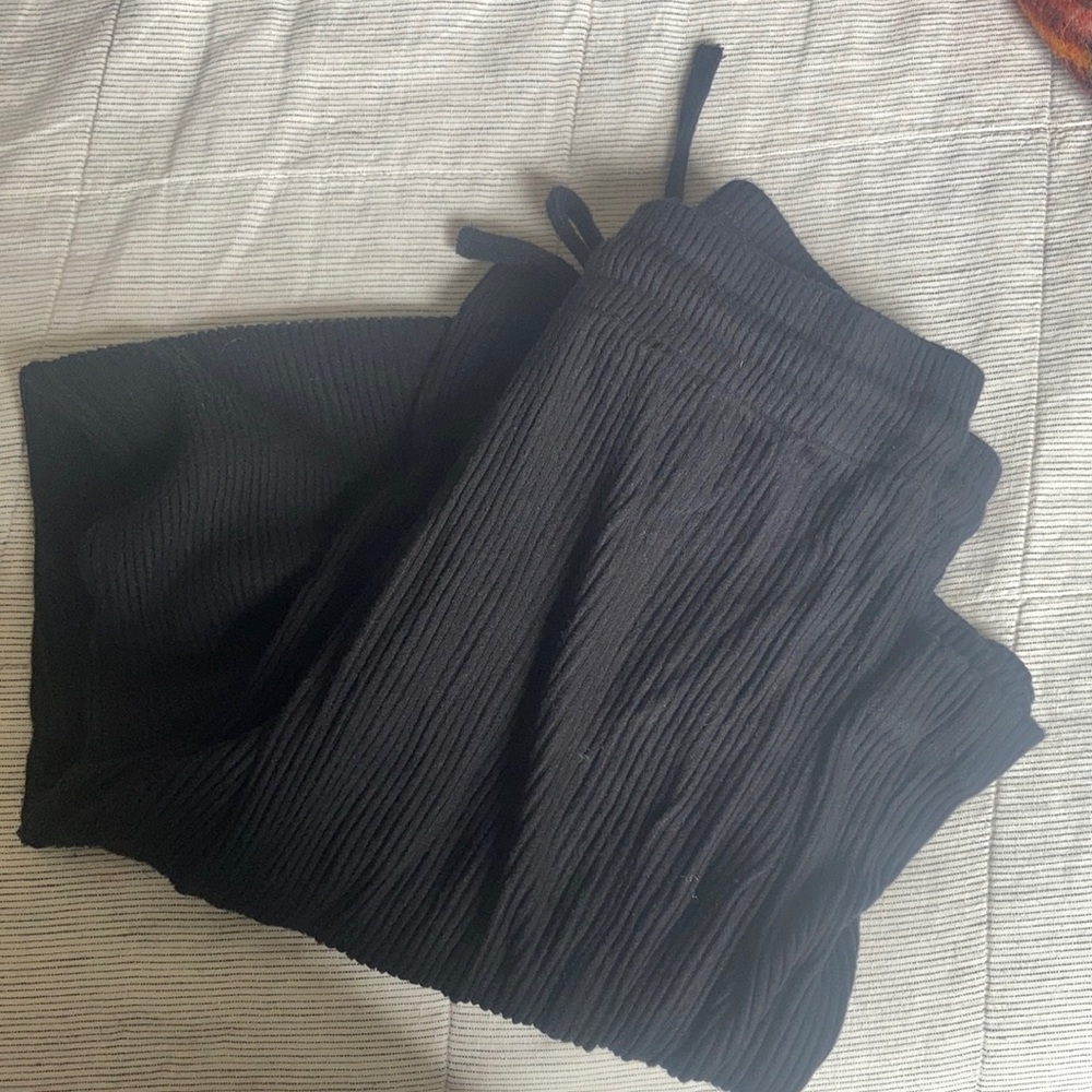 Leset Pointelle Drawstring Wide Leg Pant in Black